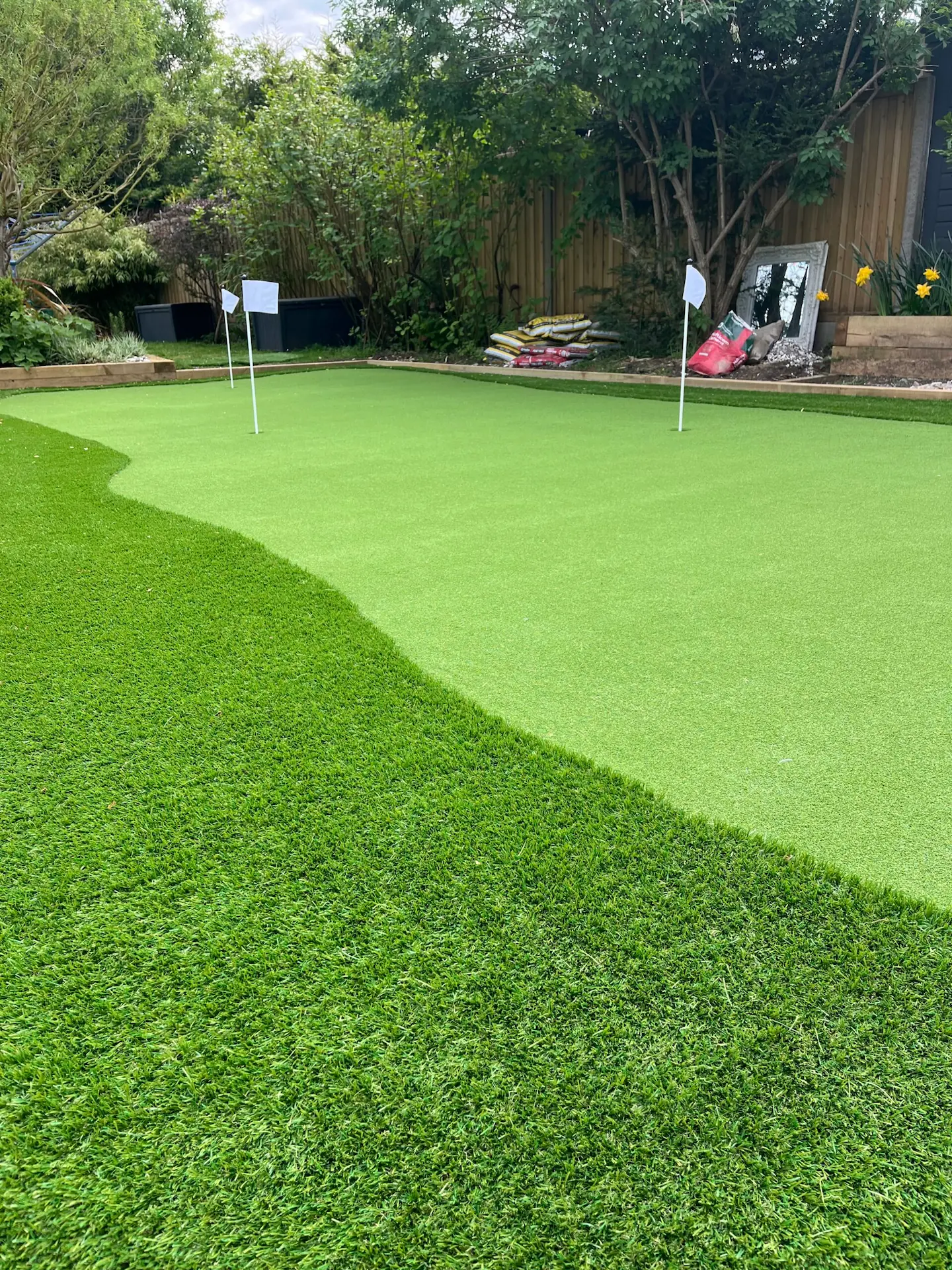 Putting Green installation Artificial grass putting green installed in a backgarden