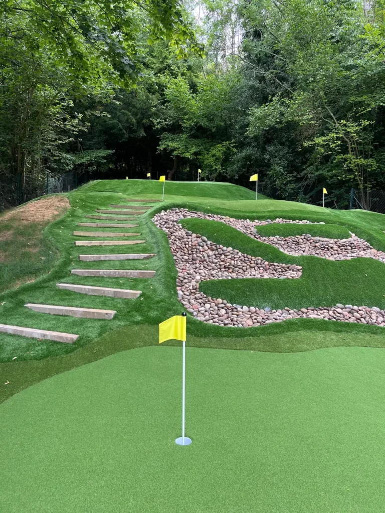 Multi-level Putting Green with steps. Using artificial grass.