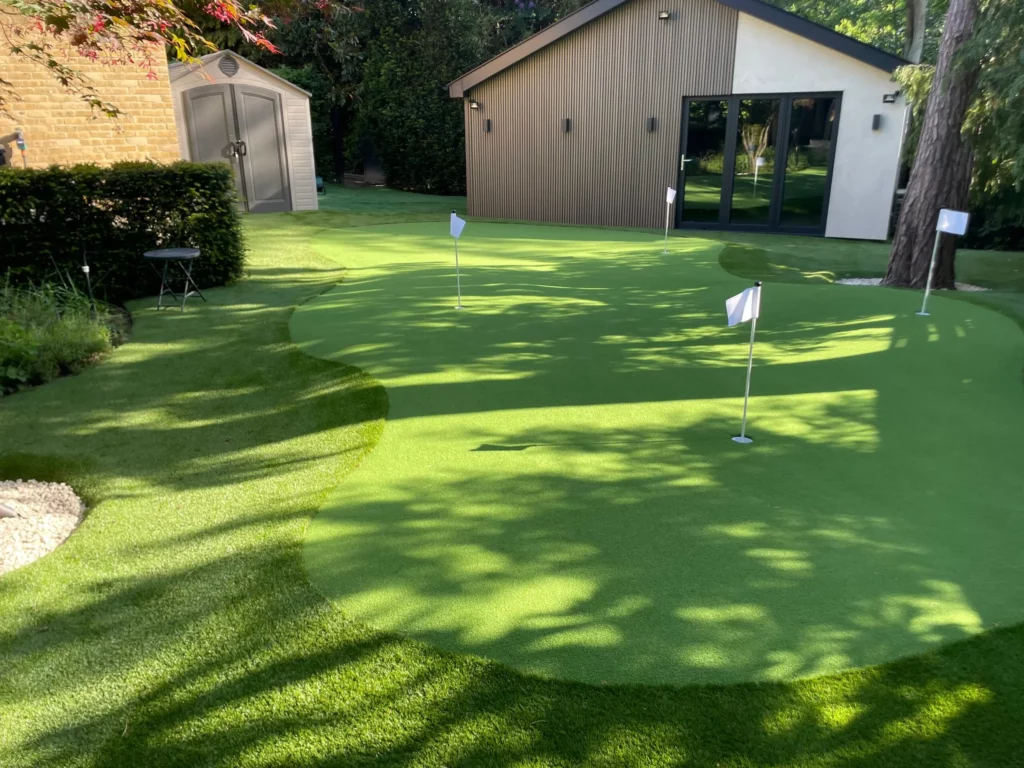 Small putting green installation with artificial grass